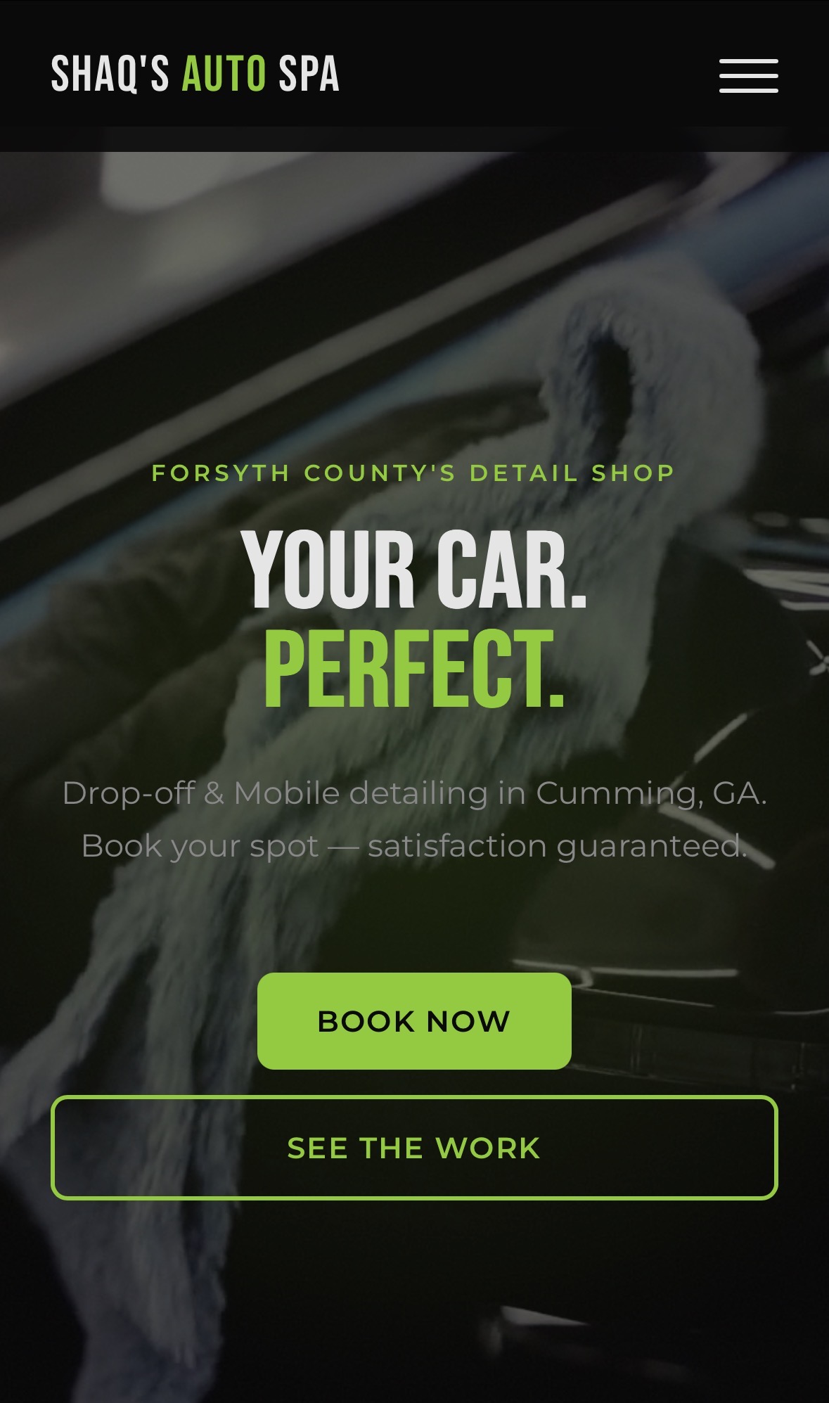 Shaq's Auto Spa mobile homepage