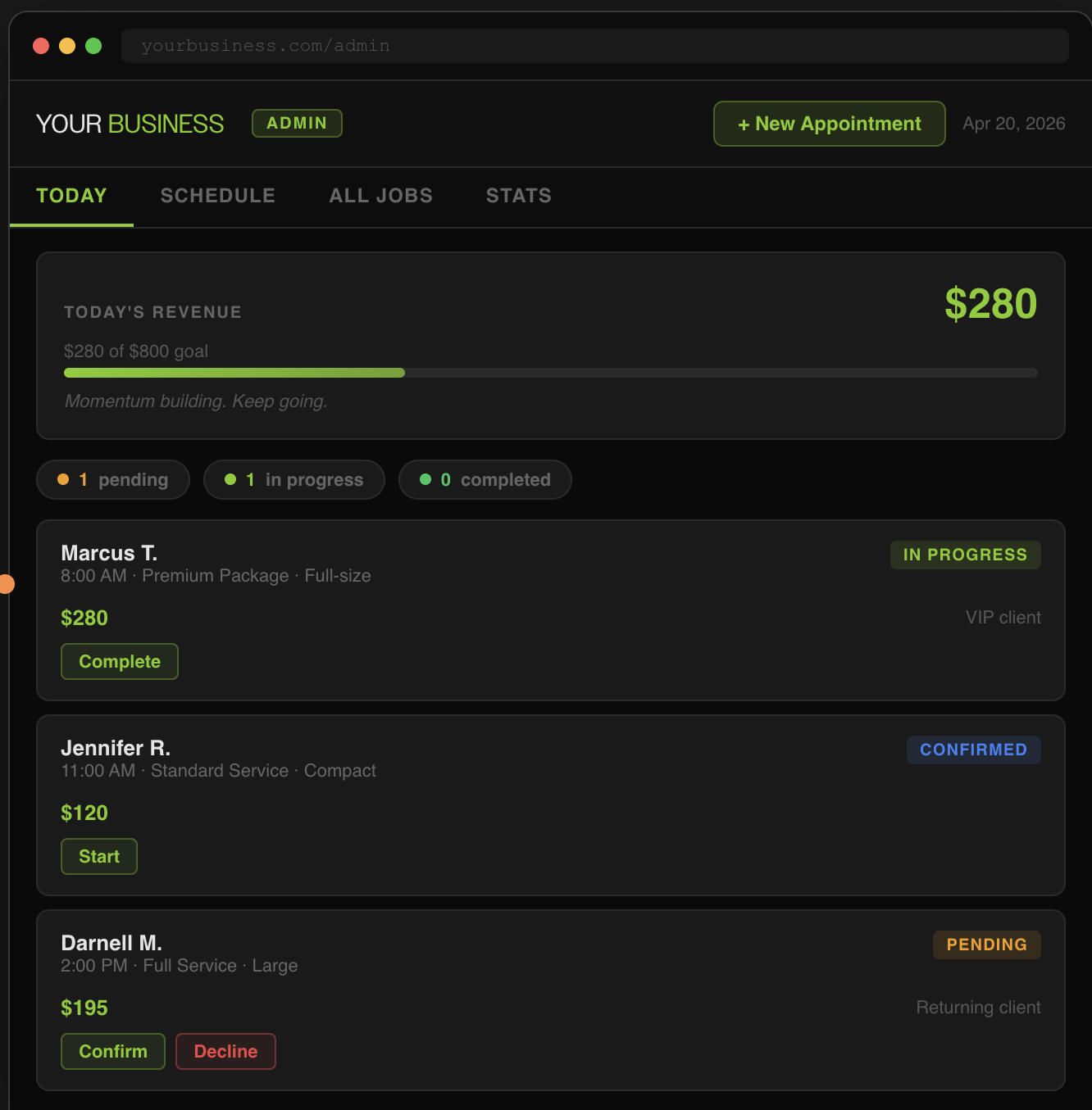 Shaq's Auto Spa admin dashboard preview